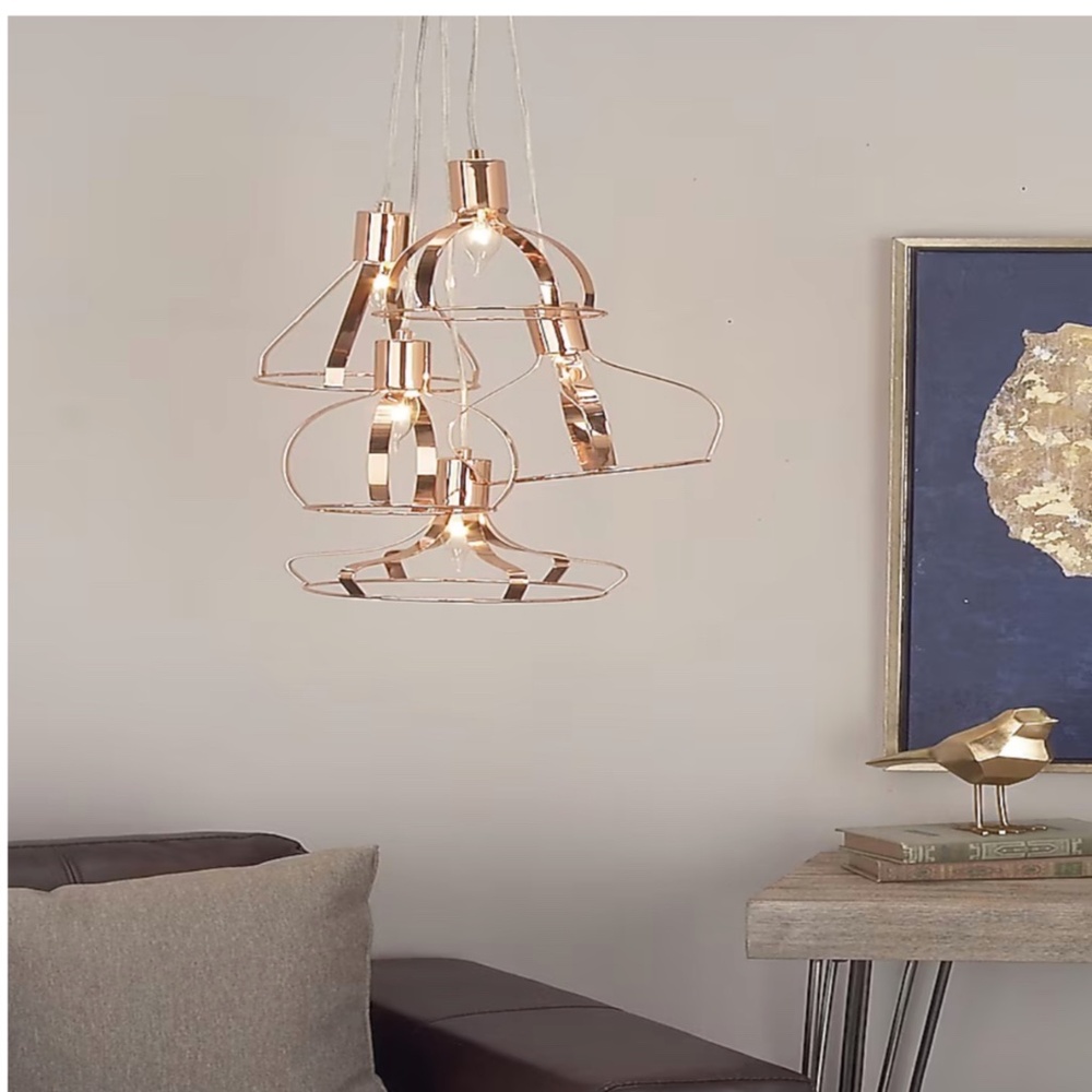 NIB UMA Rose Gold 5 Light Metal Pendant Fixture Mod/Contempo From Emma Mason